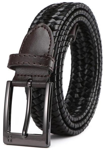 SAKIZITO Braided Leather Belt for Men - 1 1/4“ Woven Mens Stretch Belt for Dress Pants - Mens Black Belt