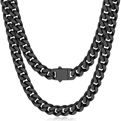 Oaldilee Black Cuban Chain for Mens Jewelry 11mm 30inch
