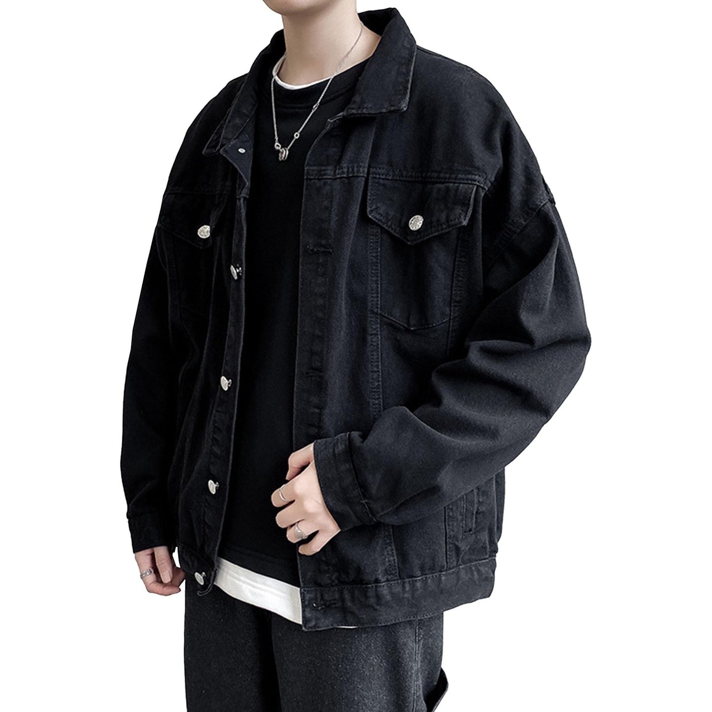 SWJGLITTR Mens Classic Washed Denim Jacket Slim Fit Trucker Cowboy Jackets Button Front Casual Mens Jean Coat (SmallBlack)