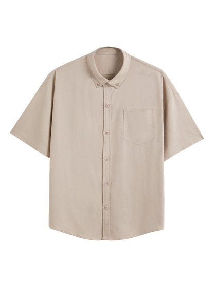 PINDODA Mens Linen Button Down Shirts Casual Short Sleeve Slim Fit Dress Shirt Beach Summer Clothes Beige