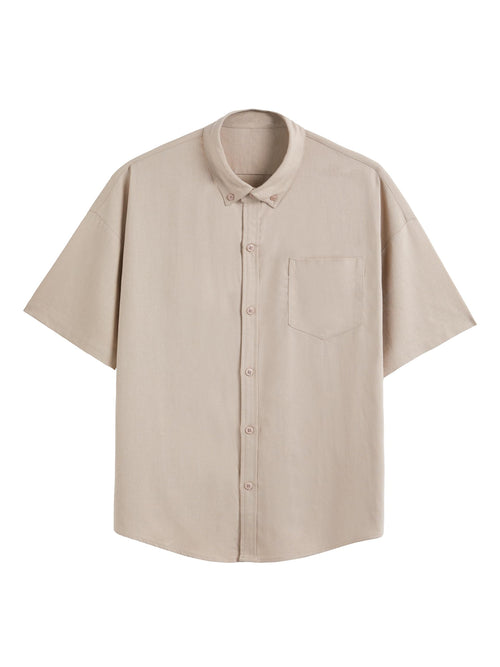 PINDODA Mens Linen Button Down Shirts Casual Short Sleeve Slim Fit Dress Shirt Beach Summer Clothes Beige