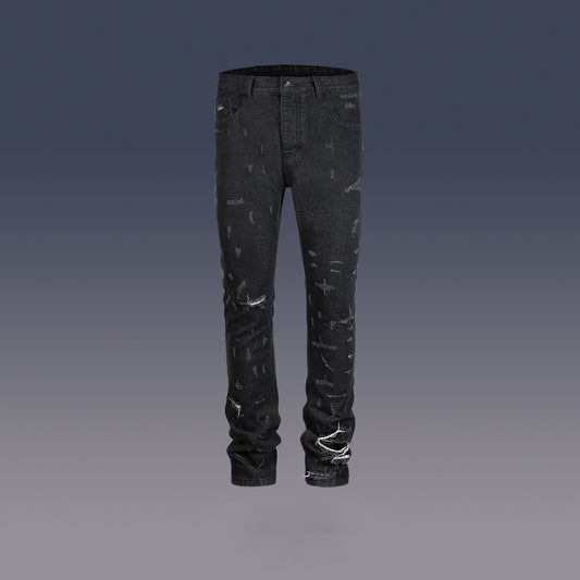 Damaged Black Cattle Graphic Trousers for Men and Women